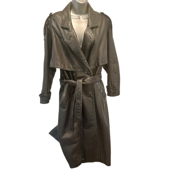 Wilsons The Leather Experts Woman’s Long Black Leather Trench Coat Size PS - Picture 6 of 15